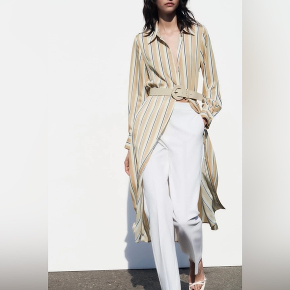 NWT Zara Satin Striped Midi Dress - Picture 3 of 10